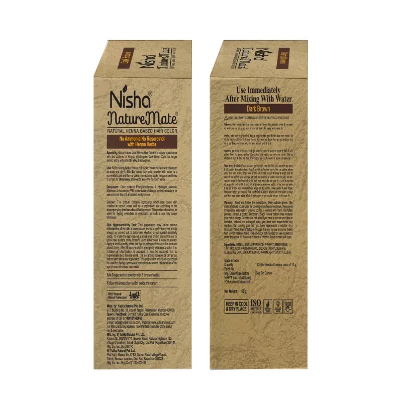 Nisha Nature Mate Henna Based Hair Color Dark Brown Powder (60g, Pack of 2)