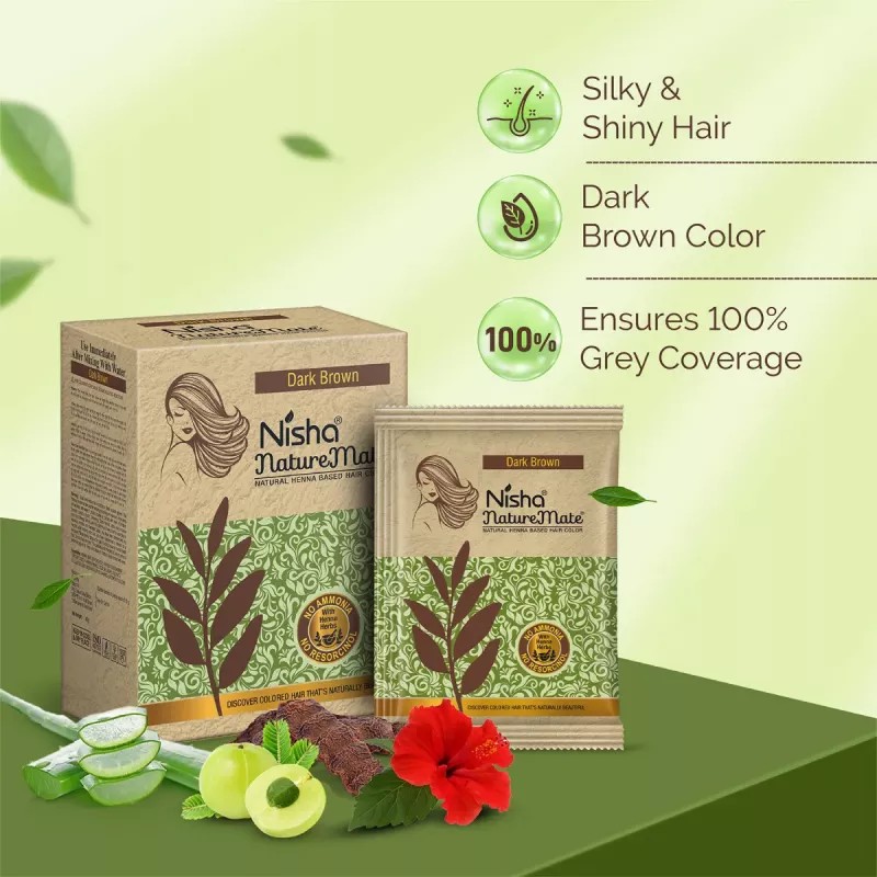 Nisha Nature Mate Henna Based Hair Color Dark Brown Powder (60g, Pack of 2)