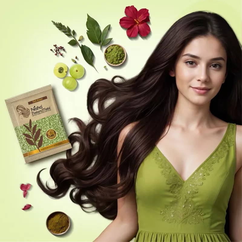 Nisha Nature Mate Henna Based Hair Color Dark Brown Powder (60g, Pack of 2)