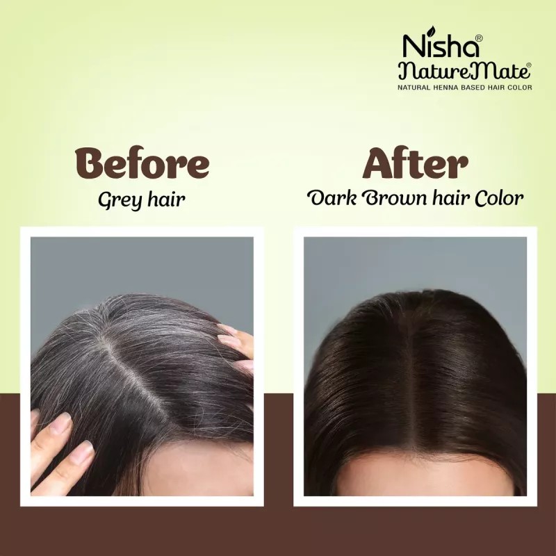 Nisha Nature Mate Henna Based Hair Color Dark Brown Powder (60g, Pack of 2)