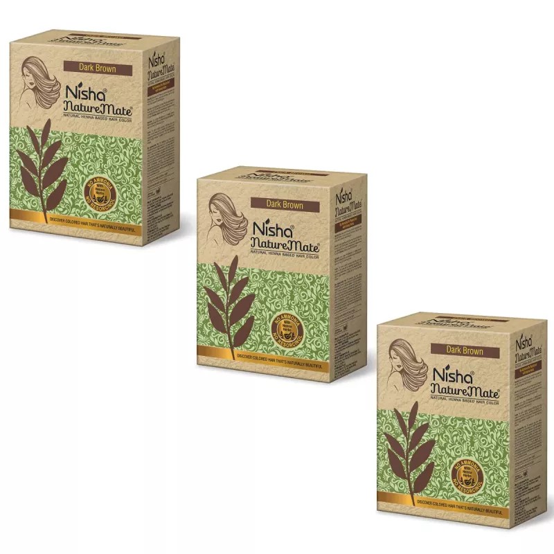 Nisha Nature Mate Henna Based Hair Color Dark Brown Powder (60g, Pack of 3)