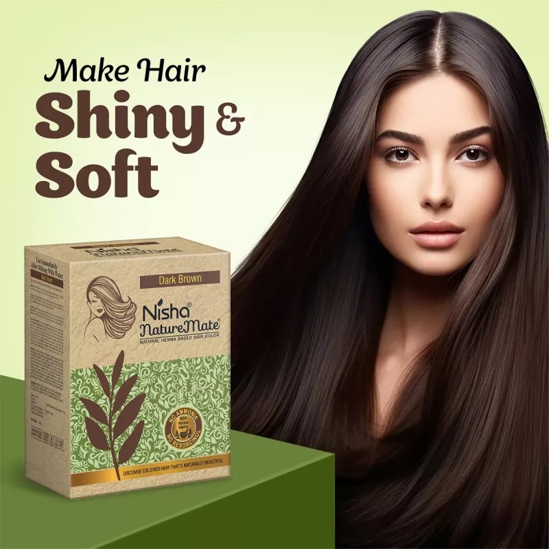 Nisha Nature Mate Henna Based Hair Color Dark Brown Powder (60g, Pack of 3)