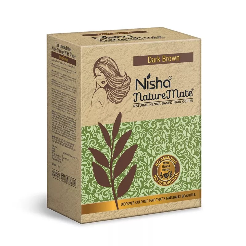Nisha Nature Mate Henna Based Hair Color Dark Brown Powder (60g, Pack of 3)