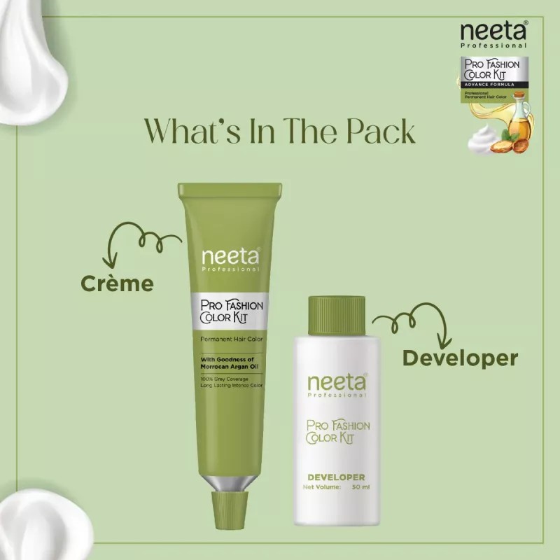 Neeta Pro Fashion Color Kit 1.0 Natural Black (Developer Bottle 50ml + Hair Colorant Tube 50g) (1Pack, Pack of 3)
