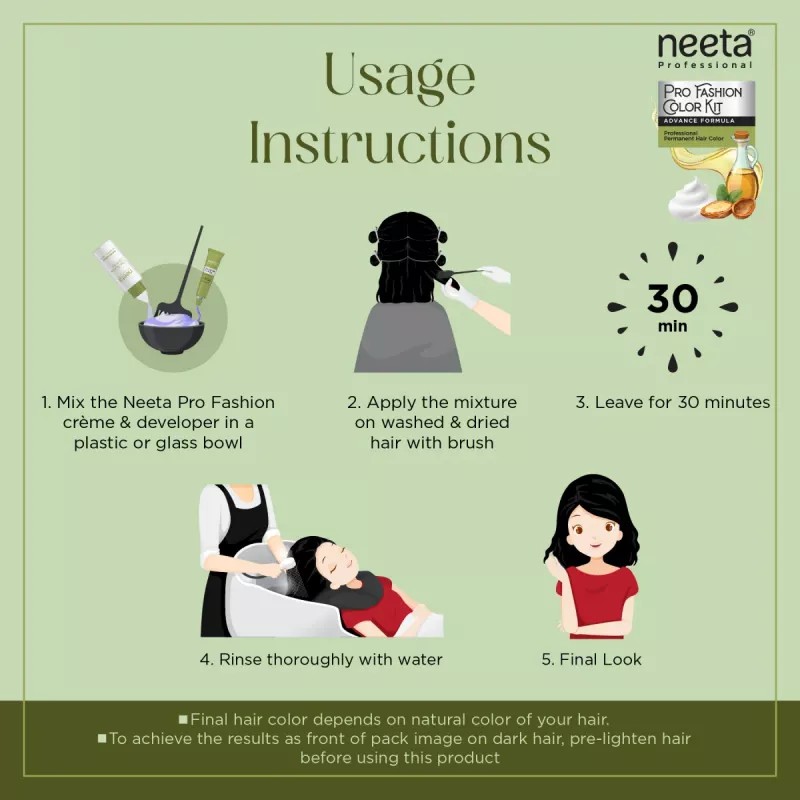 Neeta Pro Fashion Color Kit 1.0 Natural Black (Developer Bottle 50ml + Hair Colorant Tube 50g) (1Pack, Pack of 3)