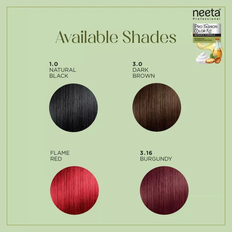 Neeta Pro Fashion Color Kit 1.0 Natural Black (Developer Bottle 50ml + Hair Colorant Tube 50g) (1Pack, Pack of 3)