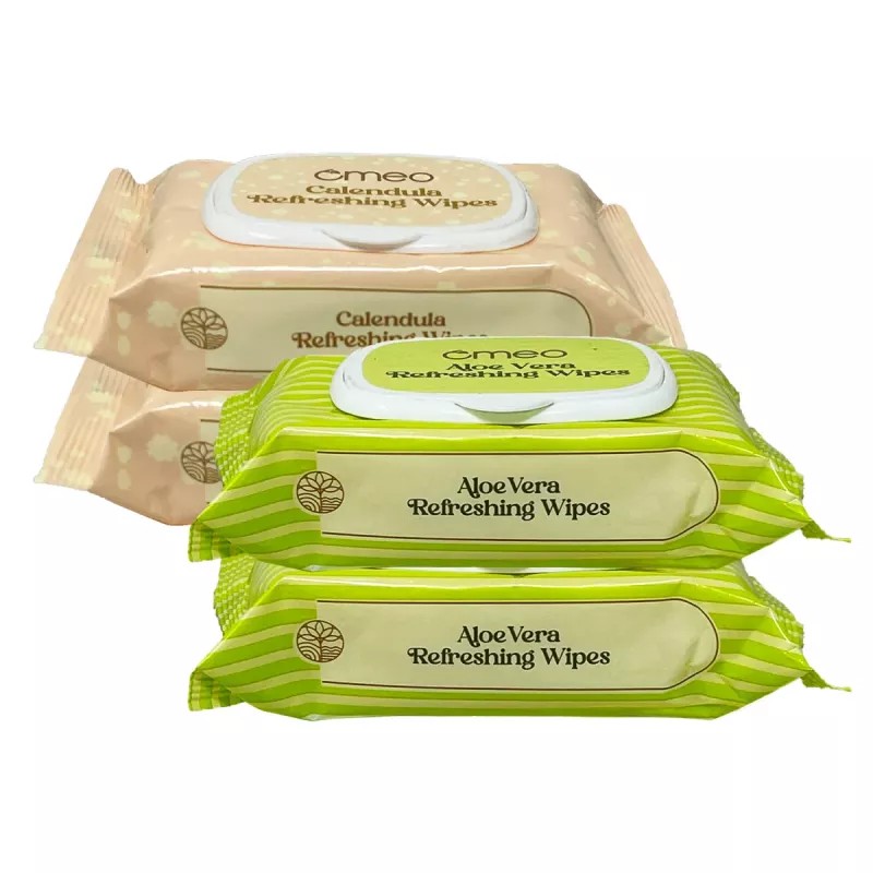 Omeo Aloe Vera Refreshing & Calendula Wipes Combo (Each 25 Pcs)(15cmX20cm) (1Pack, Pack of 2)
