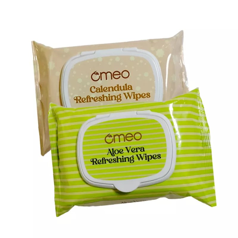 Omeo Aloe Vera Refreshing & Calendula Wipes Combo (Each 25 Pcs)(15cmX20cm) (1Pack, Pack of 2)