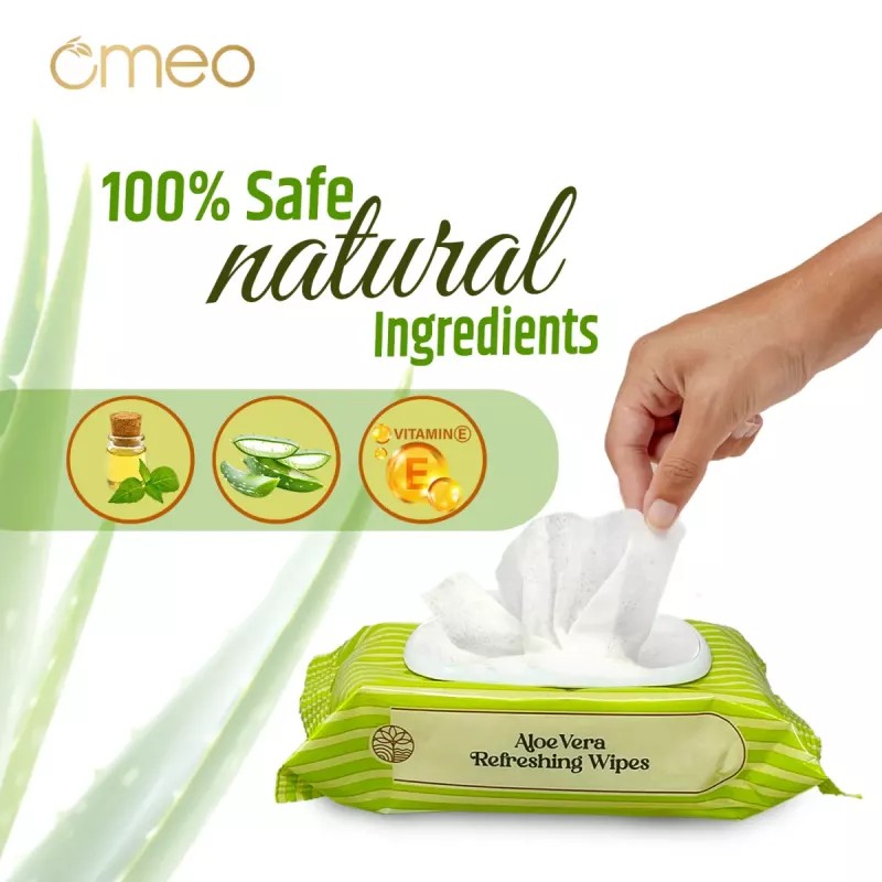 Omeo Aloe Vera Refreshing & Calendula Wipes Combo (Each 25 Pcs)(15cmX20cm) (1Pack, Pack of 2)