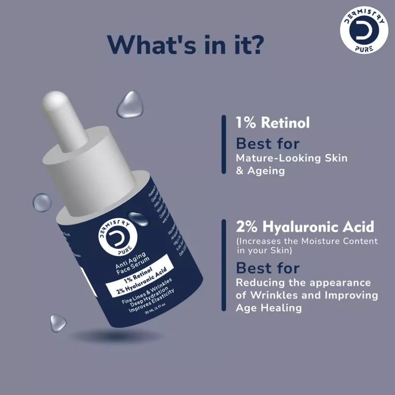 Dermistry Anti Aging Face Serum 1% Retinol 2% Hyaluronic Acid (30ml)