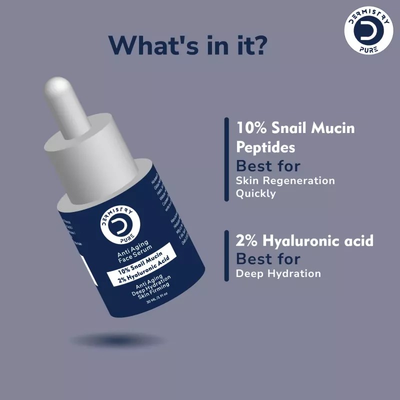 Dermistry 10% Snail Mucin 2% Hyaluronic Acid Anti Aging Face Serum & Anti Ageing Repair Protect Night Cream (Serum 30ml + Cream 50ml) (1Pack)