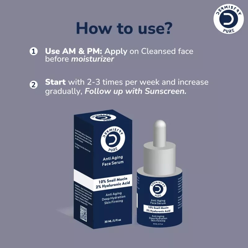 Dermistry 10% Snail Mucin 2% Hyaluronic Acid Anti Aging Face Serum & Anti Ageing Repair Protect Night Cream (Serum 30ml + Cream 50ml) (1Pack)