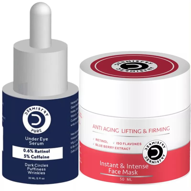 Dermistry 0.6% Retinol 5% Caffeine Under Eye Serum & Instant Intense Face Mask (Serum 30ml + Facemask 50ml) (1Pack)