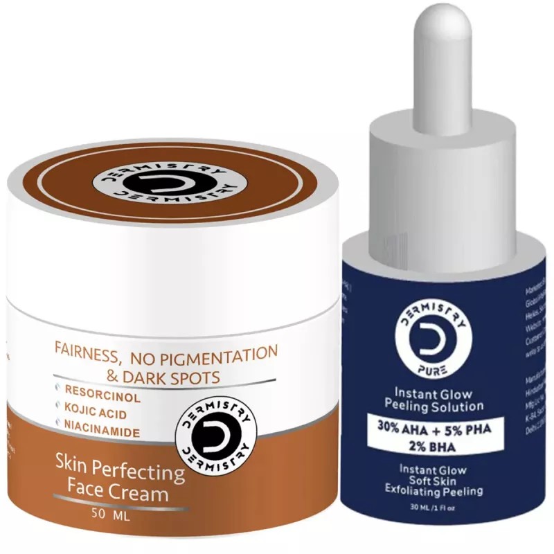 Dermistry 30% AHA 5% PHA 2% BHA Instant Glow Peeling Solution Face Serum & Skin Perfecting Face Cream (Serum 30ml + Cream 50ml) (1Pack)