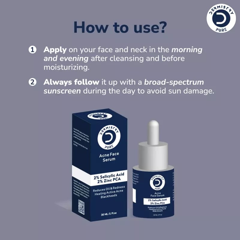 Dermistry 2% Salicylic Acid 2% Zinc PCA Acne Face Serum & Natural Mineral Sunscreen SPF 50 PA+++ (Serum 30ml + Sunscreen 50ml) (1Pack)