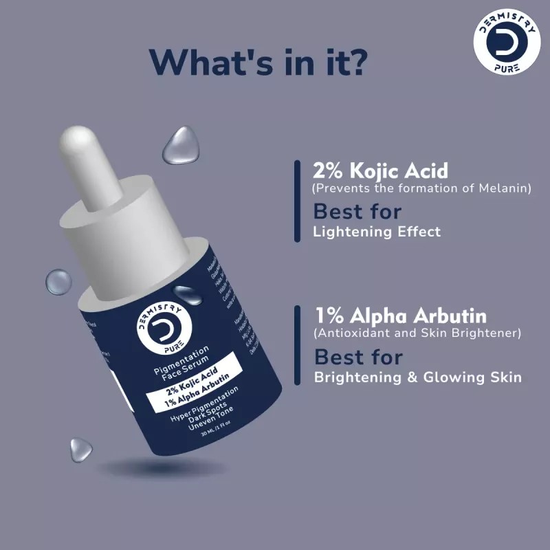 Dermistry 2% Kojic Acid 1% Alpha Arbutin Pigmentation Face Serum & Ultra Lite Matte Sunscreen SPF 50+++ (Serum 30ml + Sunscreen 50ml) (1Pack)