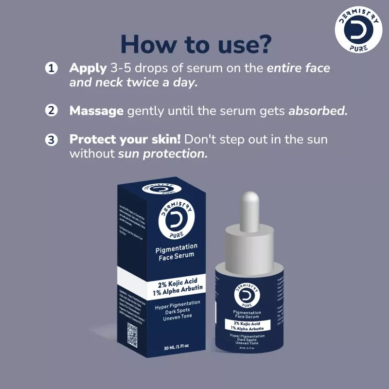 Dermistry 2% Kojic Acid 1% Alpha Arbutin Pigmentation Face Serum & Ultra Lite Matte Sunscreen SPF 50+++ (Serum 30ml + Sunscreen 50ml) (1Pack)