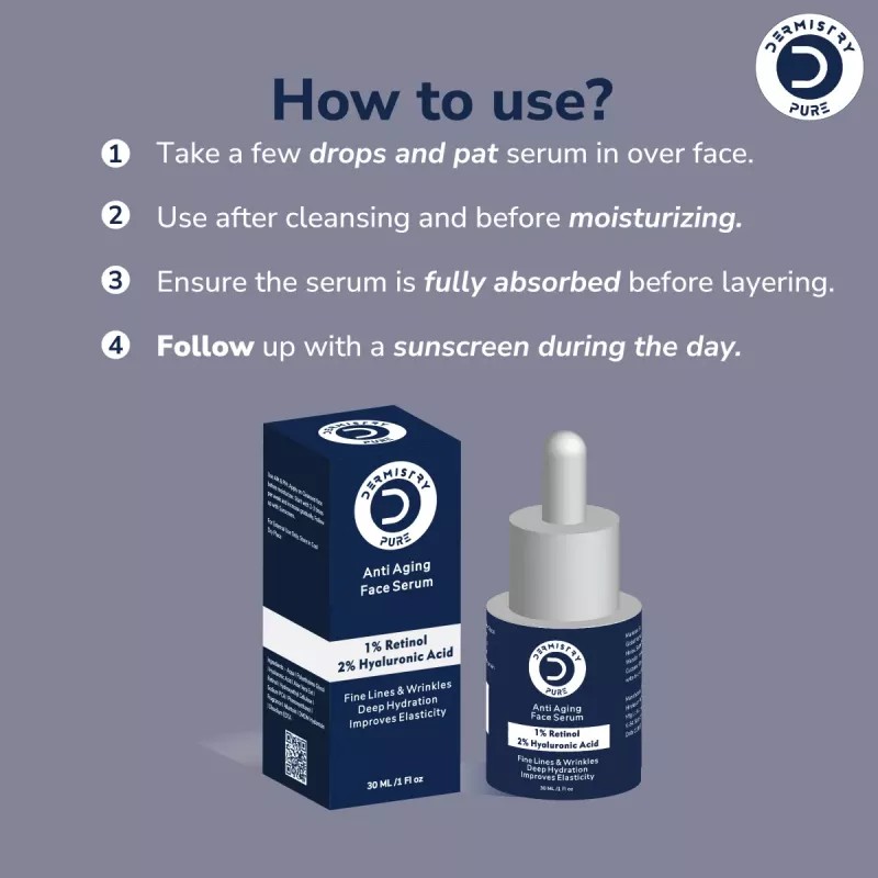 Dermistry 1% Retinol 2% Hyaluronic Acid Anti Ageing Face Serum & Natural Mineral Sunscreen SPF 50+++ (Serum 30ml + Sunscreen 50ml) (1Pack)