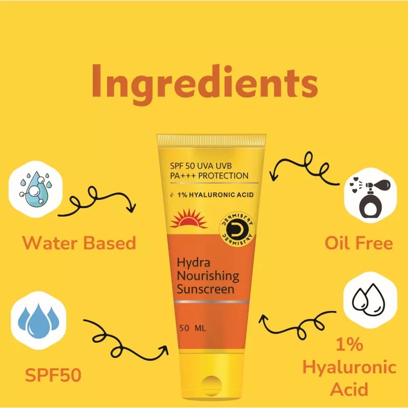 Dermistry 10% Vitamin C 1% Alpha Arbutin Glownig Brightening Face Serum & Hydra Nourishing Sunscreen 50 SPF+++ (Serum 30ml + Sunscreen 50ml) (1Pack)