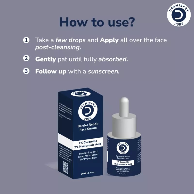 Dermistry 1% Ceramide 2% Hyaluronic Acid Barrier Repair Face Serum & Ultra Lite Matte Sunscreen SPF 50+++ (Serum 30ml + Sunscreen 50ml) (1Pack)
