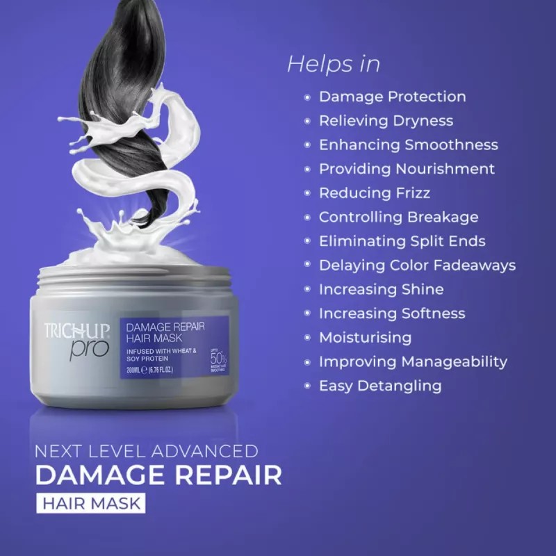 Trichup Pro Damage Repair & Instant Smoothing Hair Care Shampoo + Hair Mask (Shampoo 300ml + Hair Mask 200ml) (1Pack)