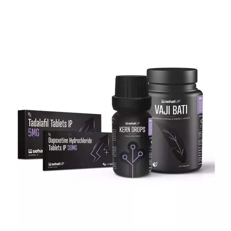 SehatUP Vaji Bati Tablets + Kern Drop + Tadalafil Tablets Ip 5mg + Dapoxetine Hydrochloride Tablets Ip 30mg (Each Tab 30 + Drop 30ml + Tab 4) (1Pack)