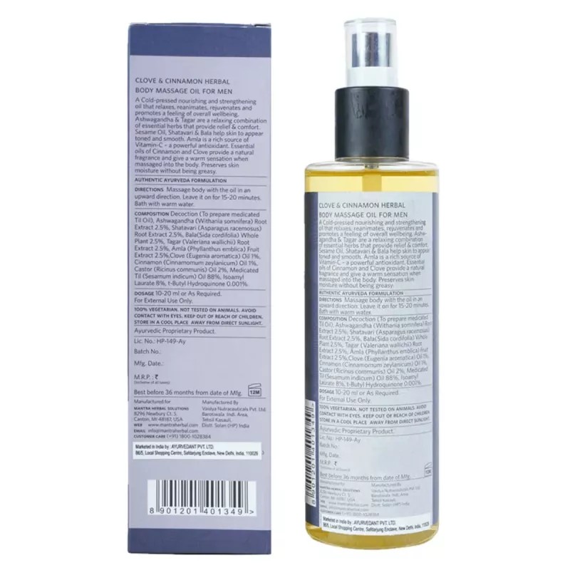 Mantra Herbal Clove And Cinnamon Herbal Body Massage Oil - For Men (250ml)
