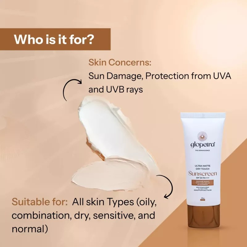 Glopetra Ultra Matte Dry Touch Sunscreen Spf 50 Pa+++ (50g)