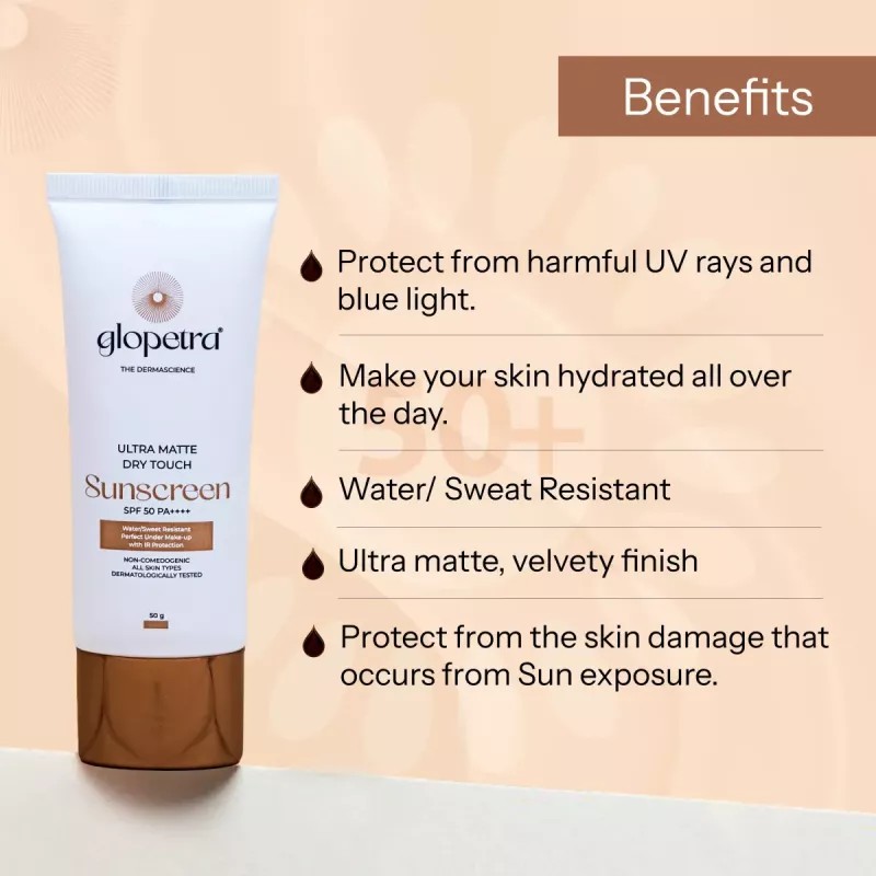Glopetra Ultra Matte Dry Touch Sunscreen Spf 50 Pa+++ (50g)