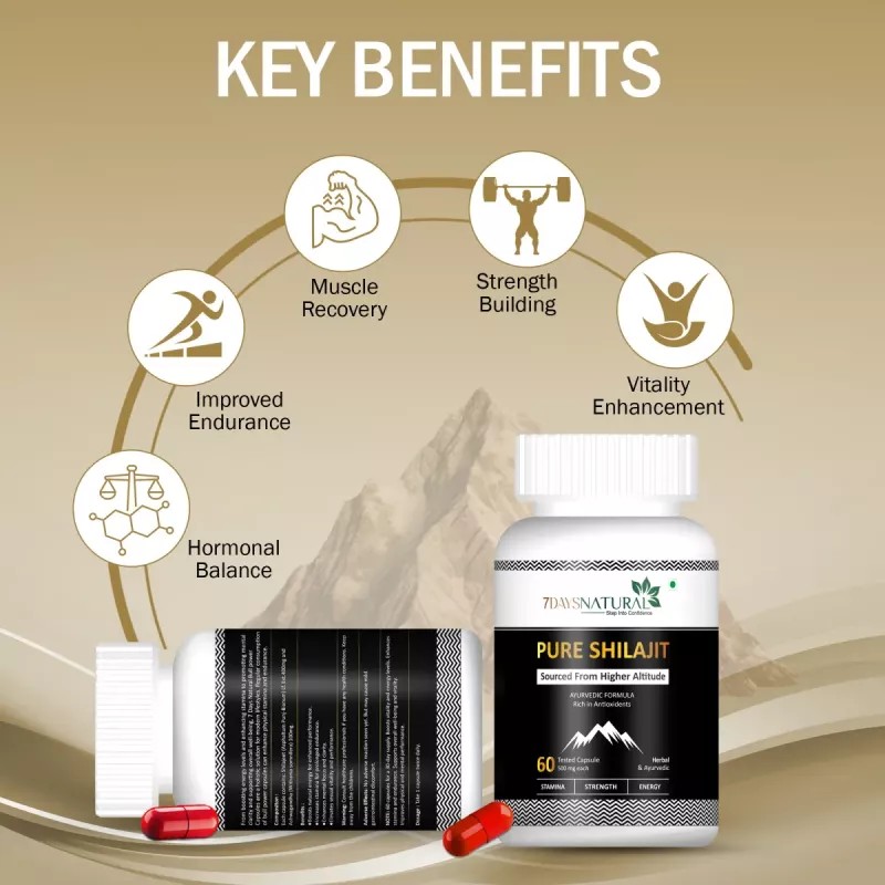 7Days Natural Pure Shilajeet Capsules For Men (60cap)