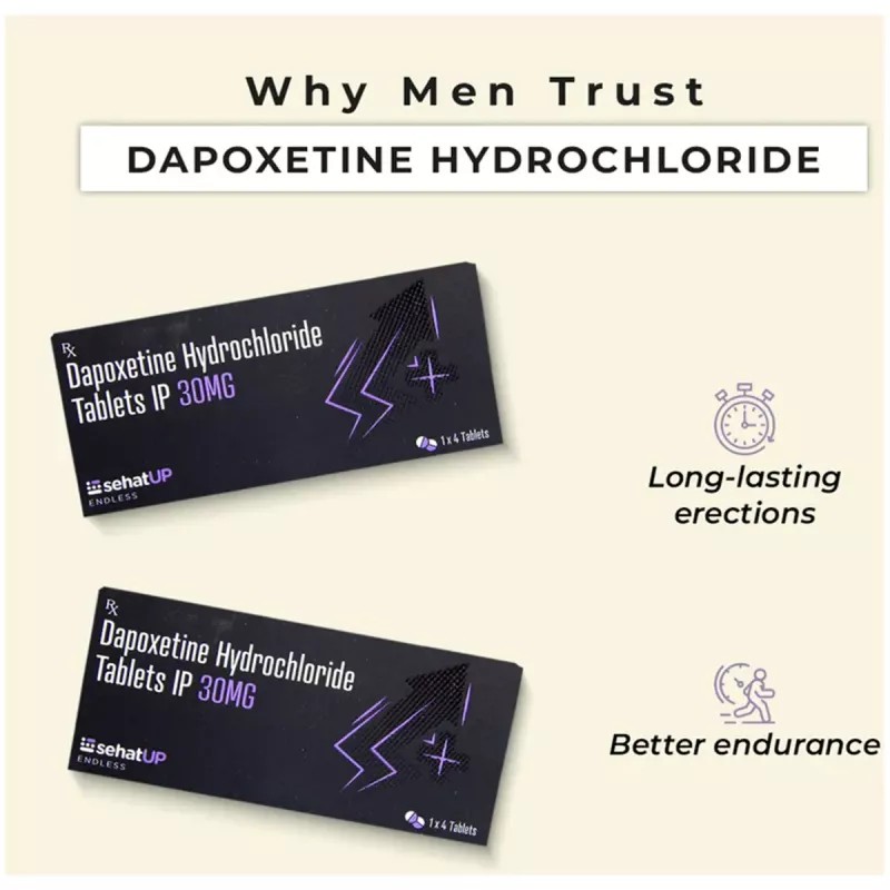 SehatUP Dapoxetine Hydrochloride Tablets Ip (30mg) + Kern Drops + Vaji Bati Tablets (4Tab + 30ml + 30Tab) (1Pack)