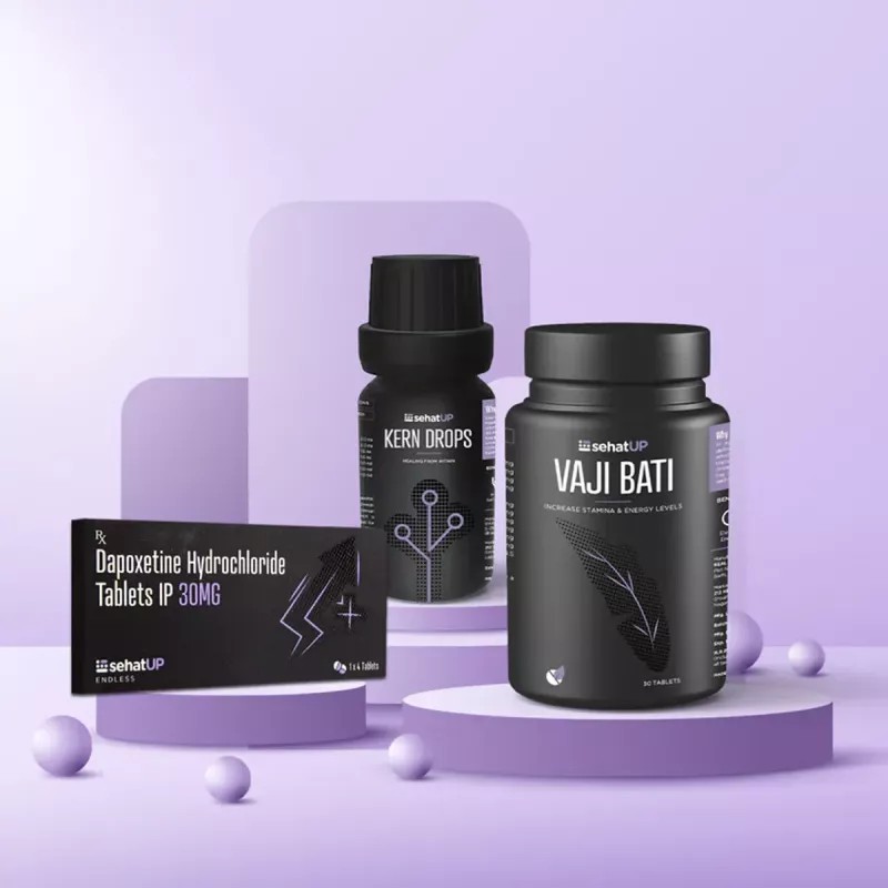 SehatUP Dapoxetine Hydrochloride Tablets Ip (30mg) + Kern Drops + Vaji Bati Tablets (4Tab + 30ml + 30Tab) (1Pack)