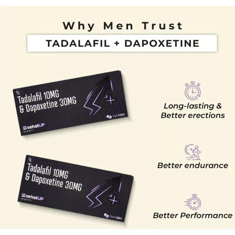 SehatUP Tadalafil & Dapoxetine Tablets (10mg/30mg) + Shilajit Gold Resin + Ashwagandha Tablets (4Tab + 20g + 60Tab) (1Pack)