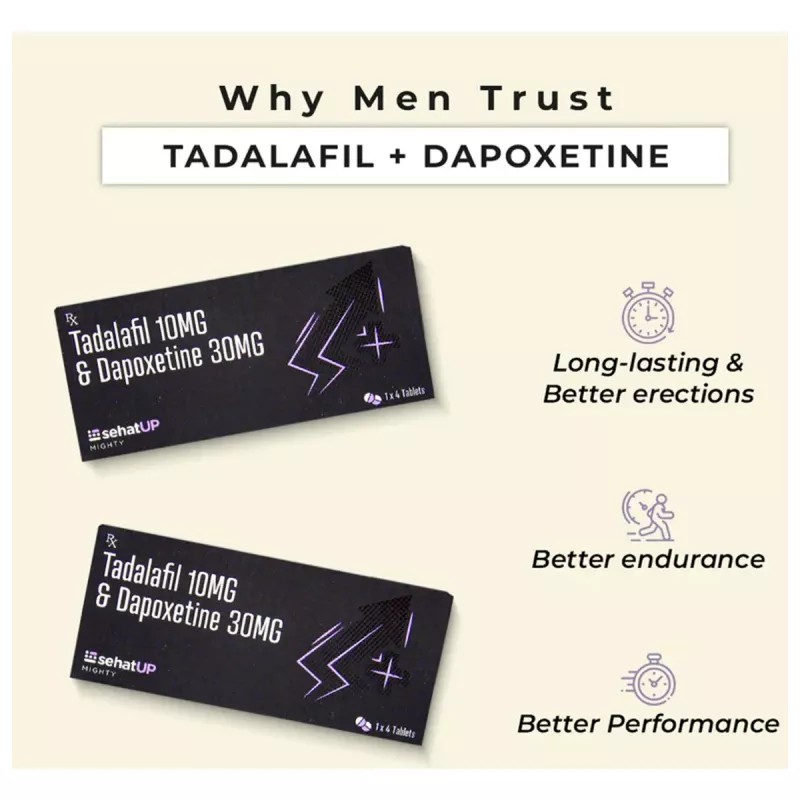 SehatUP Tadalafil & Dapoxetine Tablets (10mg/30mg) + Kern Drops + Vaji Bati Tablets (4Tab + 30ml + 30Tab) (1Pack)