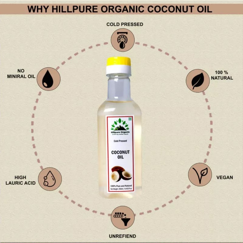 Hillpure Organic Coconut Oil (250ml, Pack of 2)