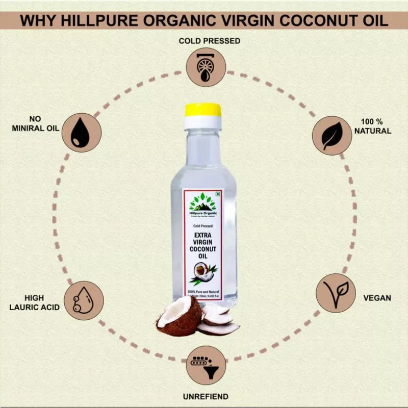 Hillpure Organic Extra Virgin Coconut Oil (250ml, Pack of 2)