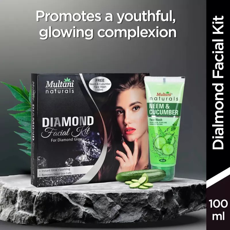 Multani Naturals Diamond Facial Kit For Diamond Glow (Cleansing Cream 20ml + Massage Cream 20ml + Face Scrub 20ml + Face Pack 20ml + Massage Gel 20ml) (100g)