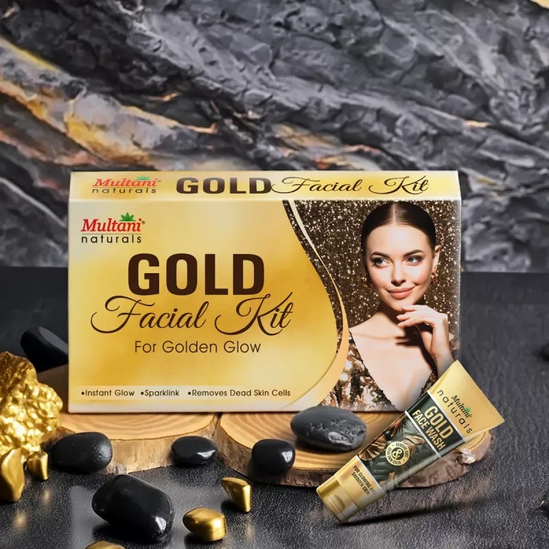 Multani Naturals Gold Facial Kit Contains For Golden Glow (Cleansing Cream 20ml + Massage Cream 20ml + Face Scrub 20ml + Face Pack 20ml + Massage Gel 20ml) (100g)