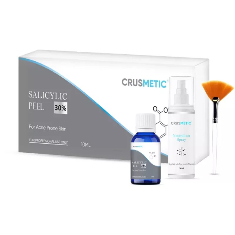 Crusmetic Salicylic 30% Peel + Neutralizer Solution + Brush+ Disifected Cotton Swab Stick (10ml + 30ml + 1 brush + 2 pcs Stick) (1Pack)