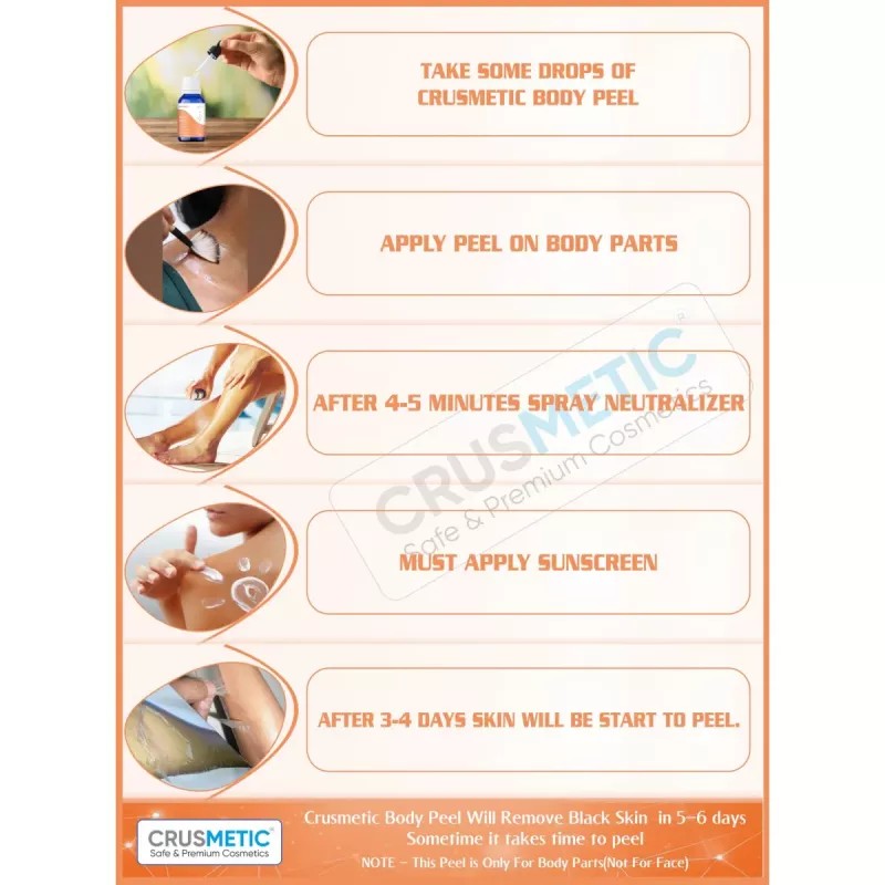 Crusmetic Body Peel + Neutralizer Solution + Brush+ Disifected Cotton Swab Stick (10ml + 30ml + 1 brush + 2 pcs Stick) (1Pack)
