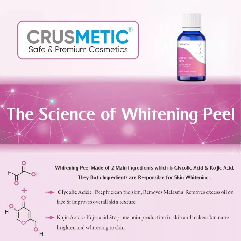 Crusmetic Whitening Peel + Neutralizer Solution + Brush+ Disifected Cotton Swab Stick (10ml + 30ml + 1 brush + 2 pcs Stick) (1Pack)