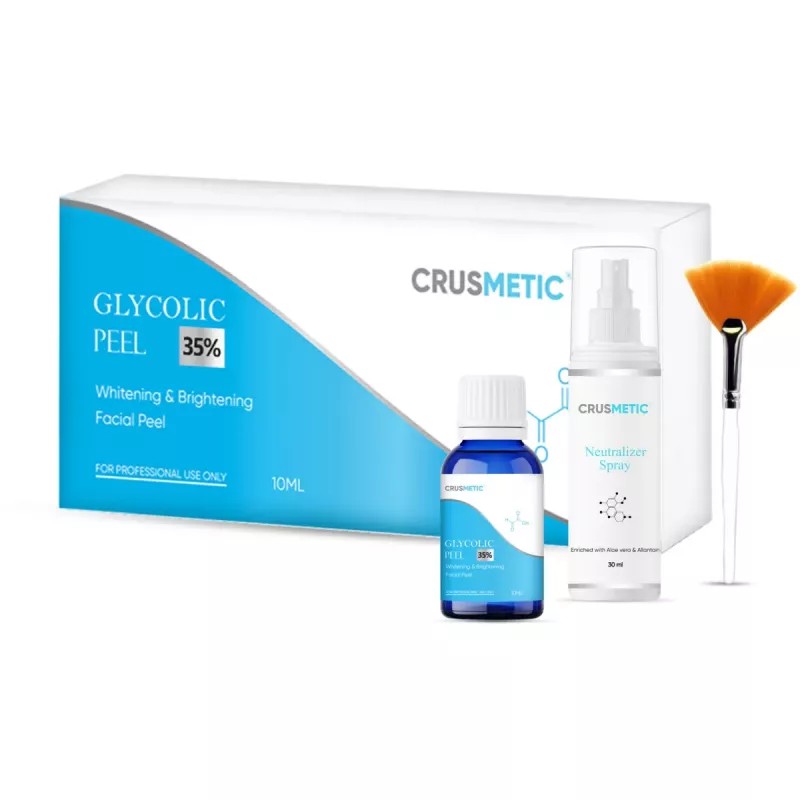 Crusmetic Glycolic 35% Peel + Neutralizer Solution + Brush+ Disifected Cotton Swab Stick (10ml + 30ml + 1 brush + 2 pcs Stick) (1Pack)