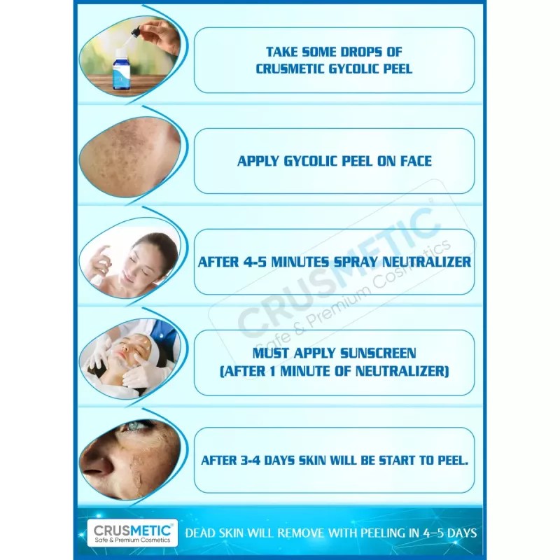 Crusmetic Glycolic 35% Peel + Neutralizer Solution + Brush+ Disifected Cotton Swab Stick (10ml + 30ml + 1 brush + 2 pcs Stick) (1Pack)