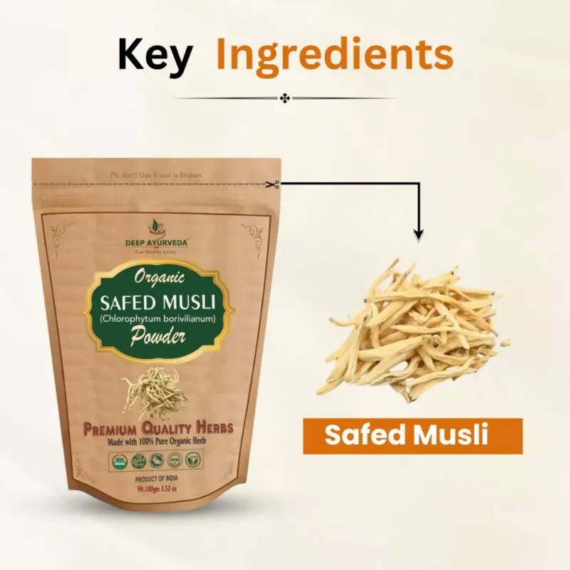 Deep Ayurveda Organic Safed Musli (Chlorophytum Borivilianum) Powder (100g, Pack of 2)