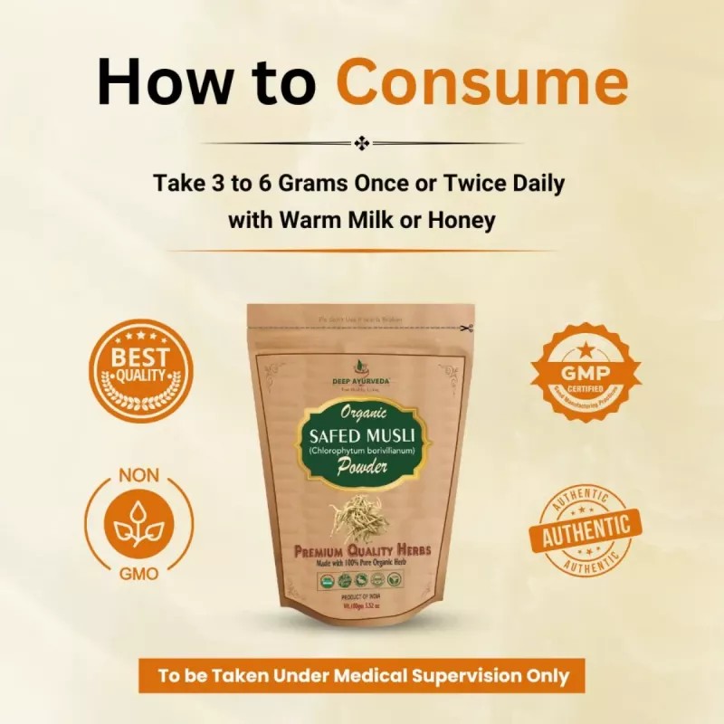 Deep Ayurveda Organic Safed Musli (Chlorophytum Borivilianum) Powder (100g, Pack of 2)