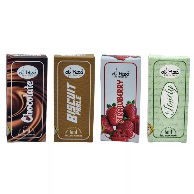 Al Hiza Perfumes Sweet & Soft Combo (Youthful & Fun) (Chocolate 6ml + Biscuit 6ml + Strawberry 6ml + Lovely 6ml) (4Pack)