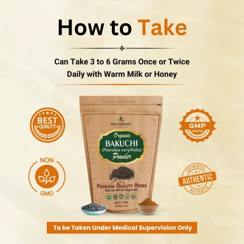 Deep Ayurveda Bakuchi Organic (Psoralea Corylifolia) Powder (100g, Pack of 2)