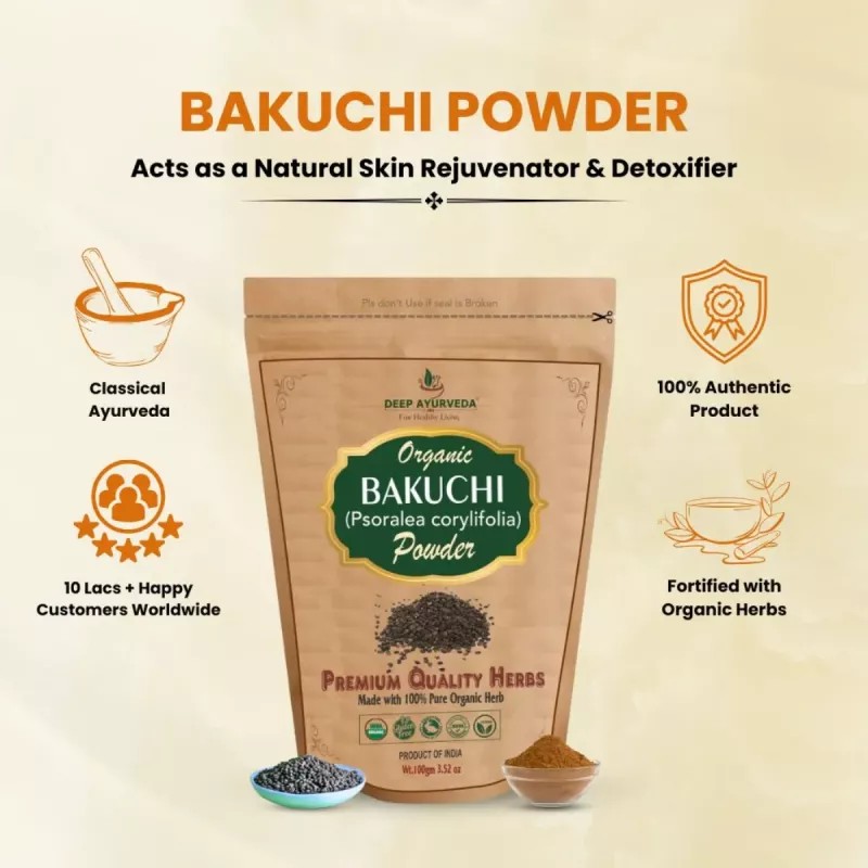 Deep Ayurveda Bakuchi Organic (Psoralea Corylifolia) Powder (100g, Pack of 2)