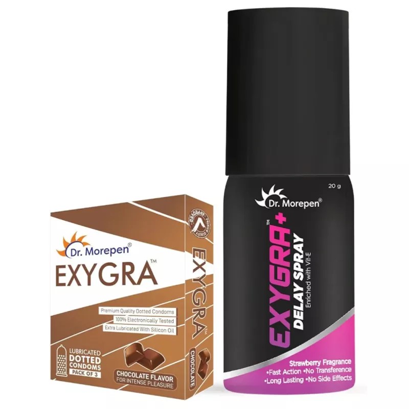 Dr Morepen Exygra Condoms And Exygra+ Spray Delay Spray (3Pcs Condom + Spray 20g) (1Pack)