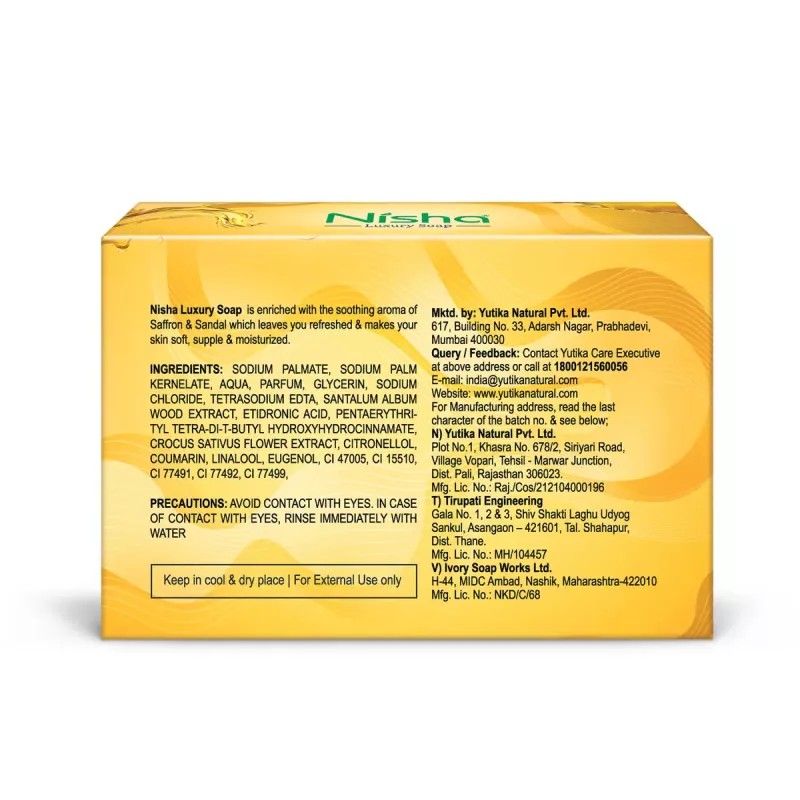 Nisha Luxury Soap Saffron & Sandal (100g, Pack of 10)